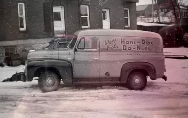 A delivery van decorated for Walter Stewart's Honi-Dipt Do-nuts." Mark Stewart Collection.