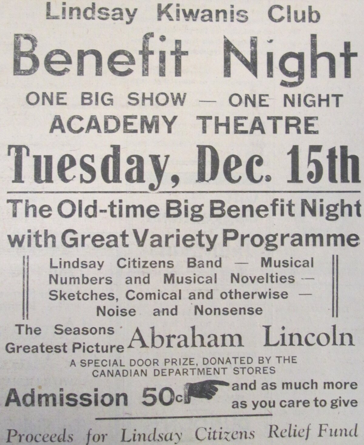 Citizen's Relief Association raises money for Academy circa 1931