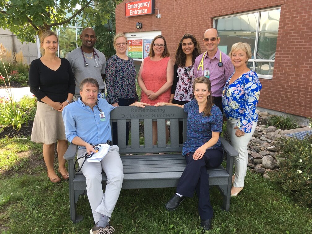 Bench outside RMH in memory of Dr. Les Summers