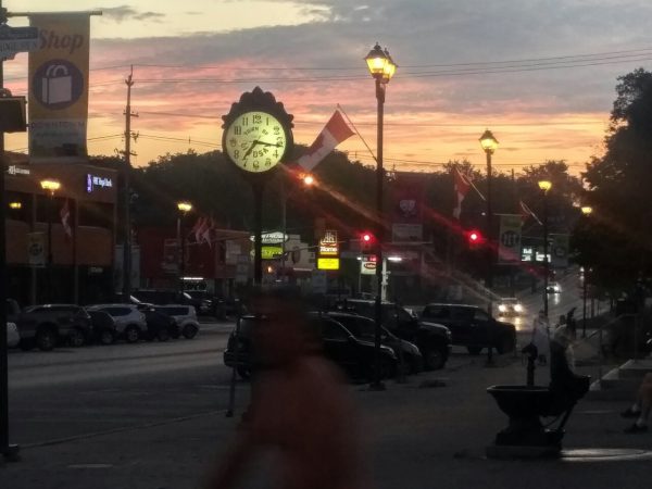 Downtown Lindsay at dusk.