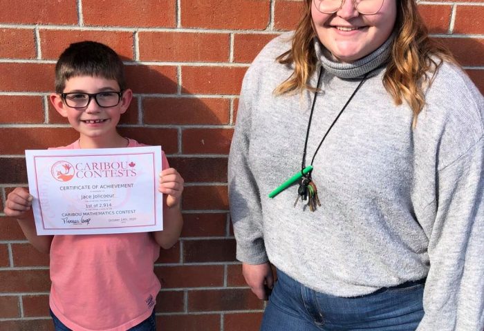 Jace Jolicoeur, winner of the Caribou Math Contest and Courtney Greig, Teacher